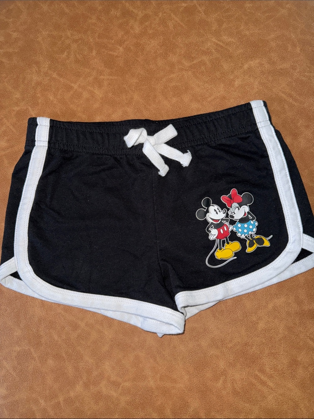 Disney Girls Medium 7/8 Black Drawstring Shorts with Mickey & Minnie Graphic